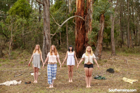 Beautiful Australian ladies practicing yoga in their hot outfits in nature - #975549