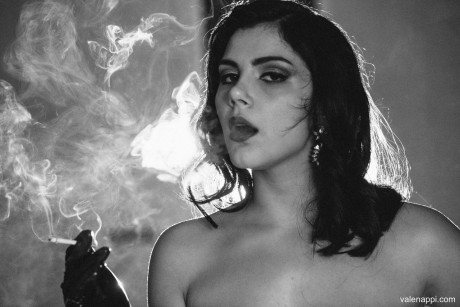 Attractive brunette Valentina Nappi smokes while unclothed in a B&W scene - #1174942