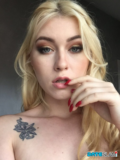 Gorgeous blondy slut Misha Cross takes a selfie fully clothed and stark naked