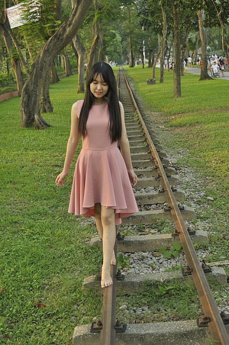 Beautiful chinese bitches posing in their charming delicious dresses on the railroad - Image 1 of 21  in Sexy category  