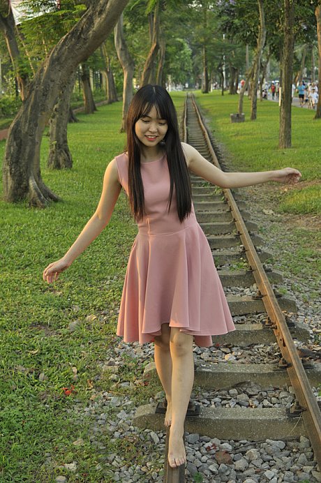 Beautiful chinese bitches posing in their charming delicious dresses on the railroad - Image 2 of 21  in Sexy category  