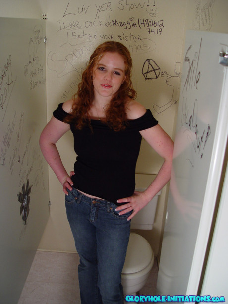 Ginger Head teen Roxana strips, masturbates and swallows a yummy gloryhole dong - #1468538