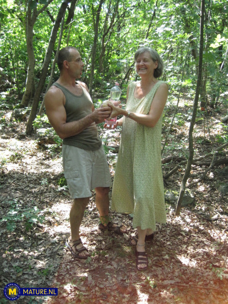 Caucasian grandma Birgitta K has sex on a yoga mat in a forest - #1325550
