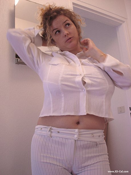 Curvy wifey Angel Crisa strips her blouse & bra before measuring her massive tits - Image 1 of 20  in Amateur category   featuring Angel Crisa 