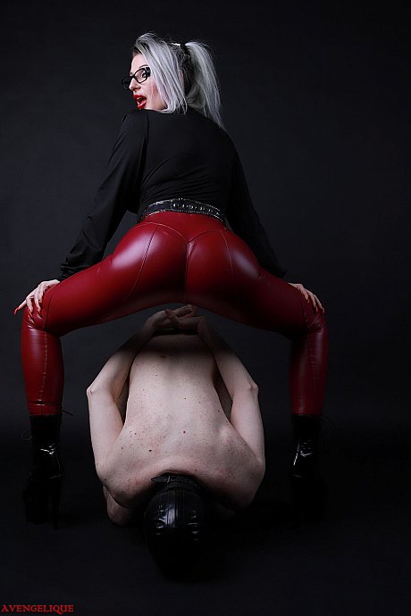 Platinum blondie Avengelique forces a naked male slave to the ground - Image 14 of 16  in Ass category   featuring Avengelique 