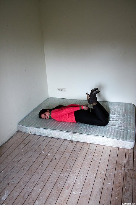 Fully clothed female sub Lena hog tied & ball gagged in high heel boots - Image 6 of 17  in Outdoor category   featuring Lena 