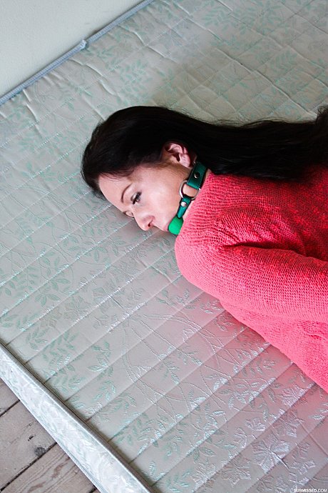 Fully clothed female sub Lena hog tied & ball gagged in high heel boots - Image 14 of 17  in Outdoor category   featuring Lena 