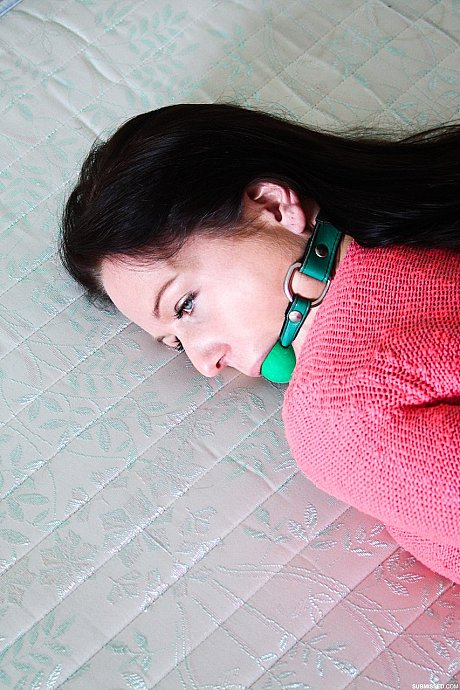 Fully clothed female sub Lena hog tied & ball gagged in high heel boots - Image 15 of 17  in Outdoor category   featuring Lena 