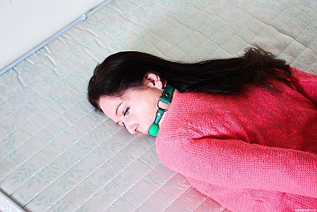 Fully clothed female sub Lena hog tied & ball gagged in high heel boots - Image 16 of 17  in Outdoor category   featuring Lena 