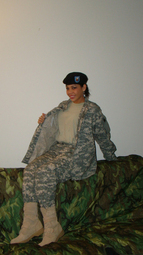 Hot military bitch girl lady peels off her combat uniform to tease nude in her panties - #96902
