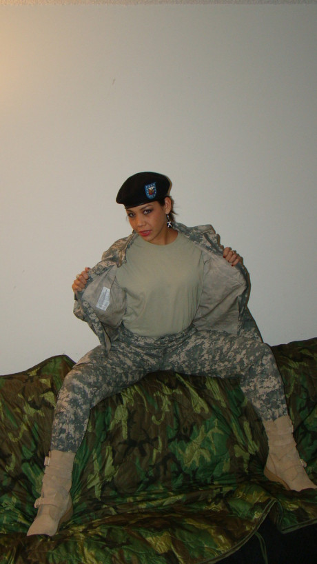 Hot military bitch girl lady peels off her combat uniform to tease nude in her panties - #96903