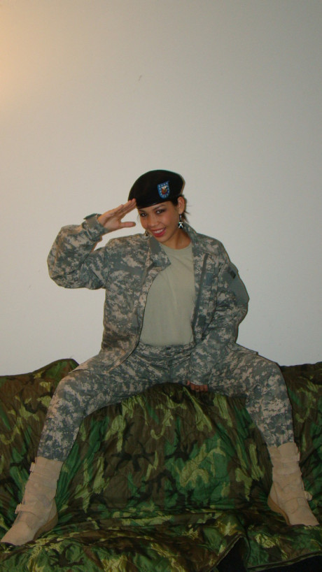 Hot military bitch girl lady peels off her combat uniform to tease nude in her panties - #96904