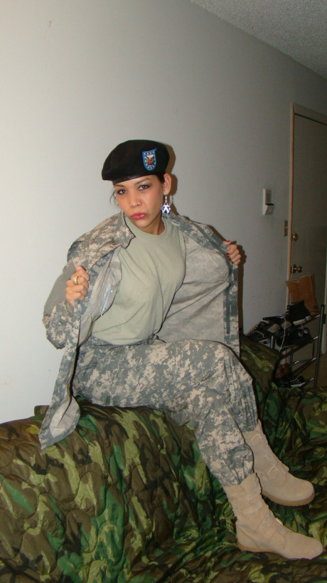 Hot military bitch girl lady peels off her combat uniform to tease nude in her panties - #96906