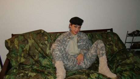 Hot military bitch girl lady peels off her combat uniform to tease nude in her panties - #96907