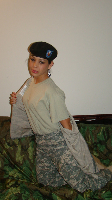 Hot military bitch girl lady peels off her combat uniform to tease nude in her panties - #96908