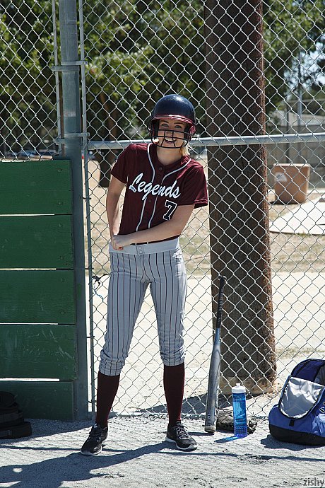 Sporty blondie Morgan Attwood flashing tiny boobies & hot behind in a softball field - Image 3 of 11  in Babe category   featuring Morgan Attwood 