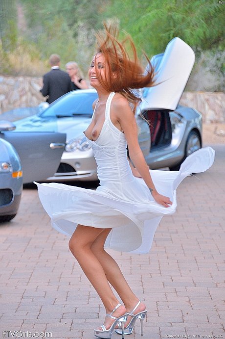 Cute red hair with gigantic hard nipples flashes naked upskirt in the driveway - Image 11 of 15  in Teen category   featuring Lilly Evans 