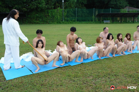 Japanese babes get involved in nasty sex games during an outdoor XXX ritual - #590731