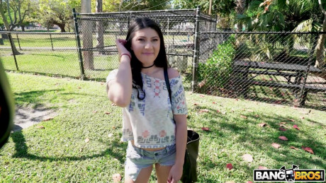 Brunette hitchhiker Kourtney Kai has hardcore sex with a hung man in his car - #1536427