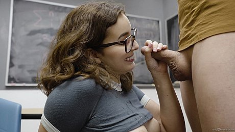 Brunette nerd with massive tits Leana Lovings gives a hot blowjob in the classroom - Image 17 of 20  in Outdoor category   featuring Leana Lovings 