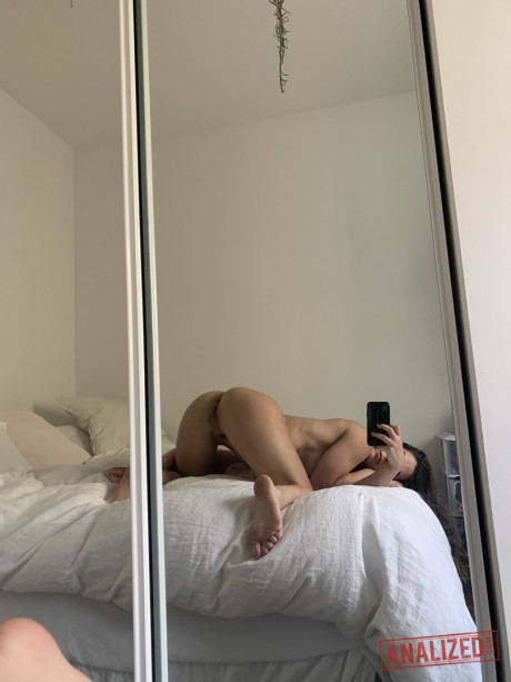 Brunette lady girl Abbie Maley grabs her raw behind after taking mirror selfies - #1183321