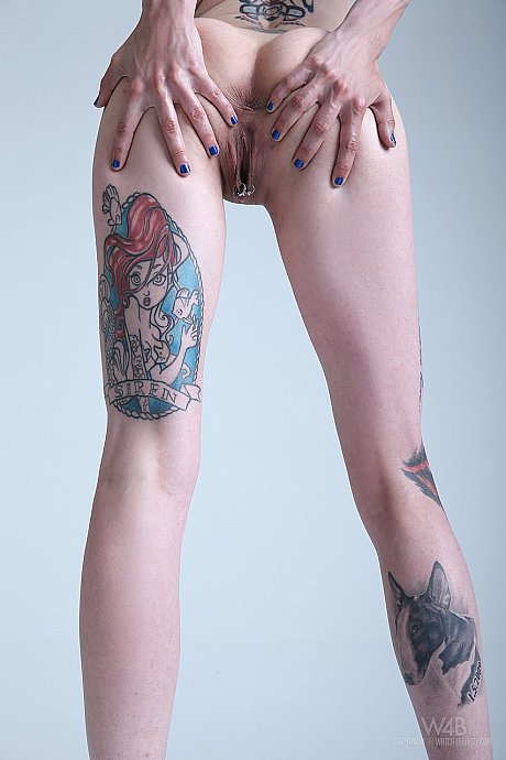 Teen with blue hair exposes her slender body, big tits and hot tattoos - Image 11 of 20  in Pussy category   featuring W4B 