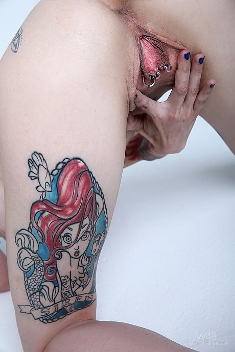 Teen with blue hair exposes her slender body, big tits and hot tattoos - Image 17 of 20  in Pussy category   featuring W4B 