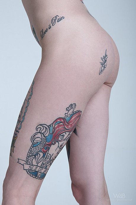 Teen with blue hair exposes her slender body, big tits and hot tattoos - Gallery #10438