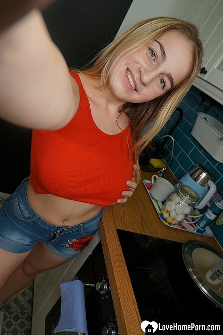 Stunning amateur blondy exposing her natural melons and round ass in a solo - Image 8 of 20  in Pussy category  