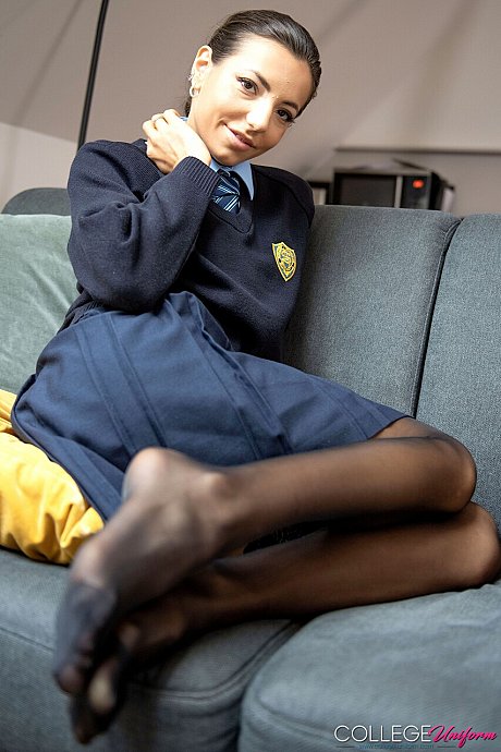 Schoolgirl MitziX gives a bj after teasing in stockings & high heels - Image 12 of 21  in Skinny category   featuring MitziX 
