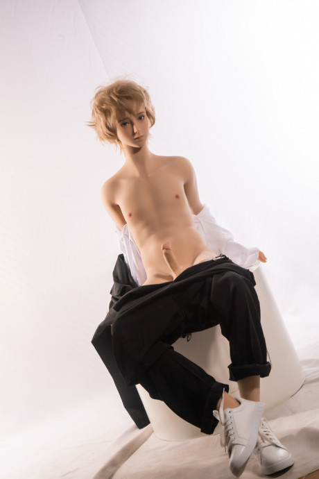 Little yellow-haired male sex doll Ming strips off his suit & displays his stiff schlong - #933056