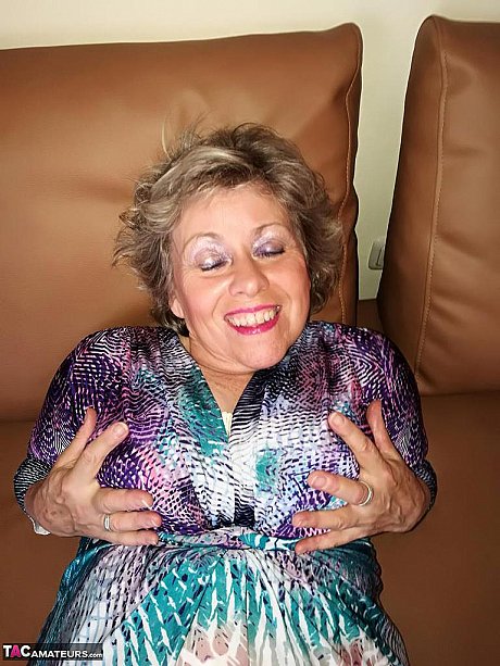 Old lady hikes up her dress to finger drilled her moist beaver in nylons - Image 8 of 20  in Pussy category   featuring Caro 
