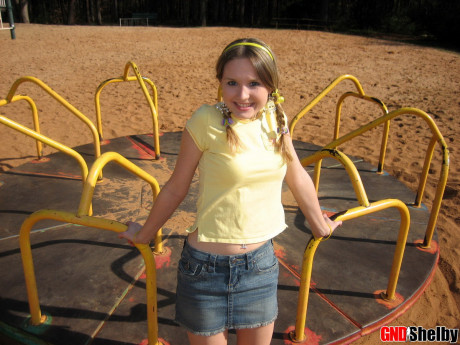 Fine teen exposes her bra and upskirt panties while at a playground - #679779