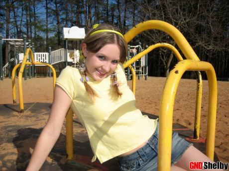 Fine teen exposes her bra and upskirt panties while at a playground - #679781