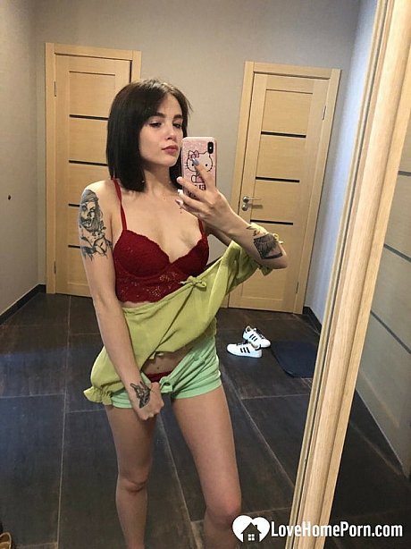 Slender amateur brunette strips and poses naked in front of the mirror - Image 20 of 20  in Amateur category  