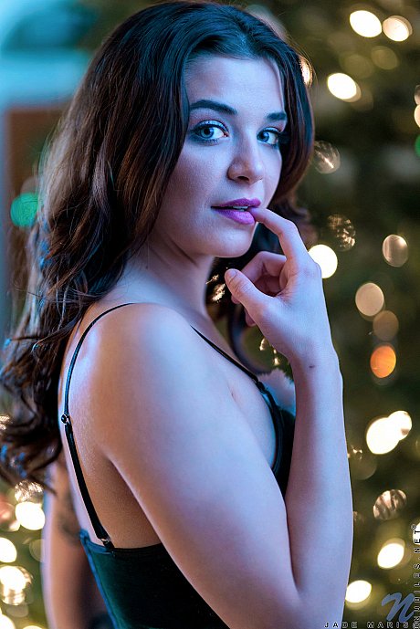 Brunette teenie Jade Maris doffs her elf costume and toys her love hole - Image 2 of 21  in Dildo category   featuring Jade Maris 