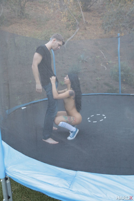 Brazilian teenage nympho Gina Valentina enjoys anal outdoor sex on trampoline - #714119