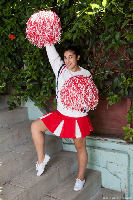 Pretty latina cheerleader strips outdoors to show her silky armpits & vagina - #311283