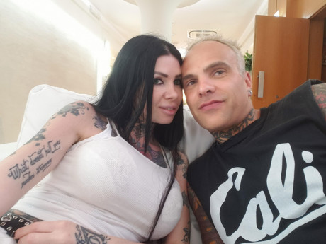 Tatted skank woman Megan Inky sports a creampie after close up sex with an inked husband man stud - #1362627