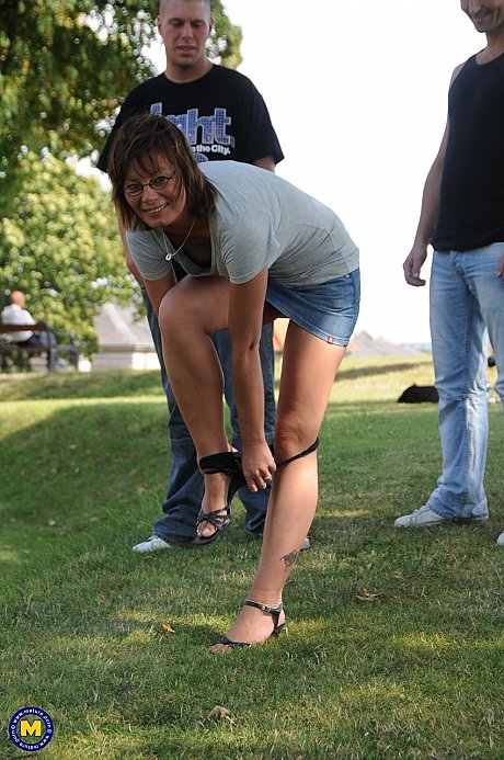 European mature with small breasts Lilje gets nailed by two dudes in the park - Image 4 of 20  in Outdoor category   featuring Lilje 