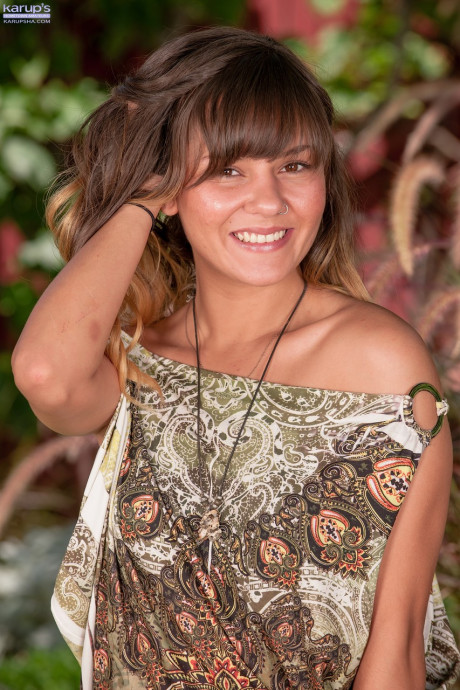 Brunette young Rio skinny shows off her slim body and flaunts her twat up close - #1144674