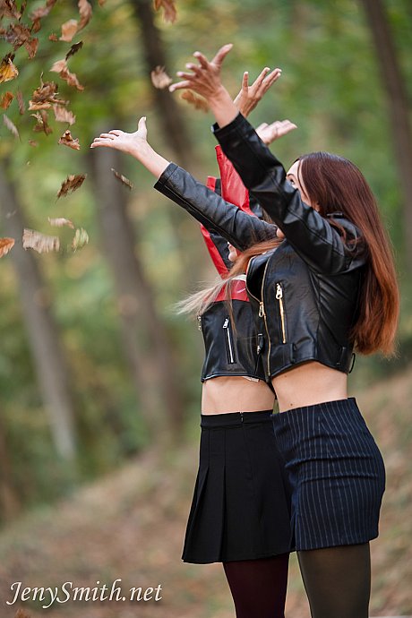 Beautiful lesbian Jeny Smith & her attractive girl show their small titties outdoors - Image 1 of 15  in Lesbian category   featuring Jeny Smith 