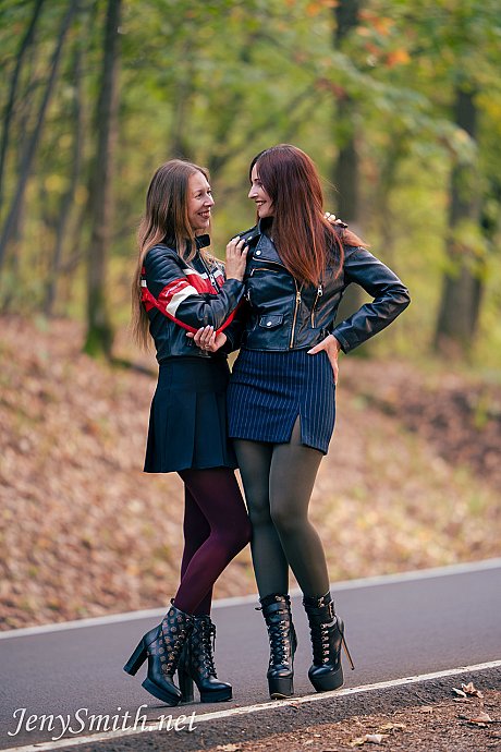 Beautiful lesbian Jeny Smith & her attractive girl show their small titties outdoors - Image 2 of 15  in Lesbian category   featuring Jeny Smith 