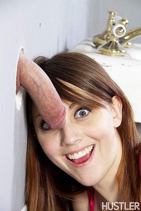 Petite pornstar Nickey Huntsman finds rod to lick via glory hole in washroom - Image 1 of 16  in Tiny Tits category   featuring Nickey Huntsman 