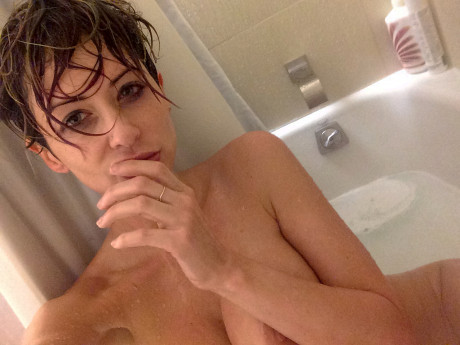 American Emily Addison teasing with her huge titties while taking a shower - #1541049
