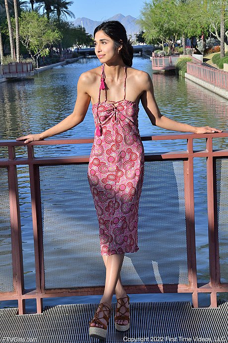 American cutie Reina poses in her long dress and strips nude in public - Image 8 of 20  in Outdoor category   featuring Reina Rae 