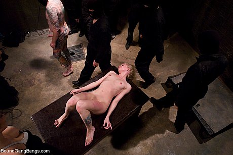 Blonde teen with tattoos Sarah Jane Ceylon gets gangbanged on a BDSM table - Image 19 of 21  in Pussy category   featuring Sarah Jane Ceylon 