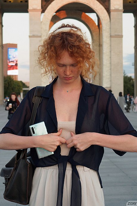 Ginger Head Arina Bik flashes her boobs in public & poses in her undergarment at home - Image 2 of 12  in Outdoor category   featuring Arina Bik 
