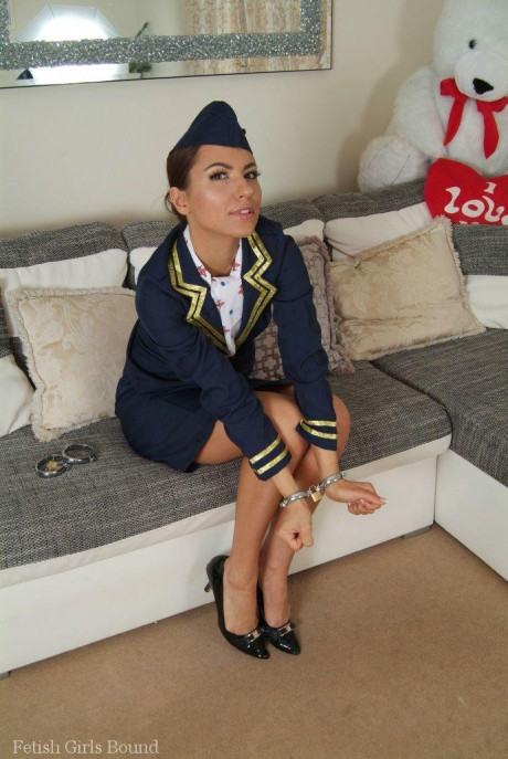 British flight attendant with great legs finds herself handcuffed in uniform - #401407