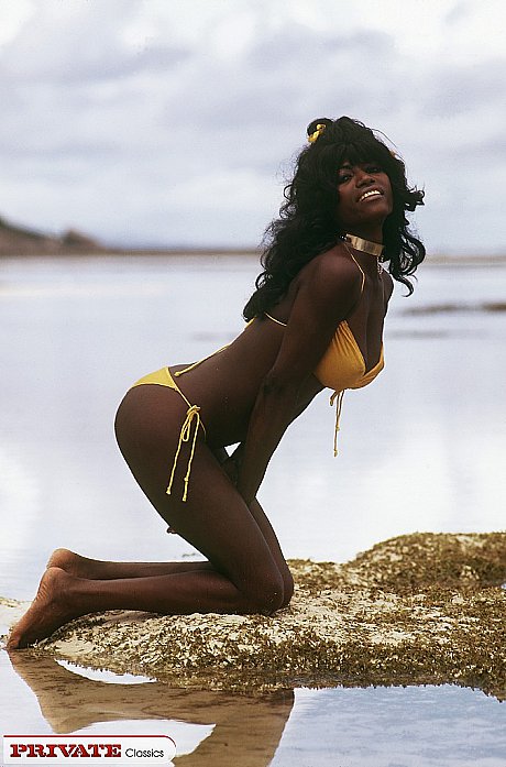 Ebony female in sunhat and bikini heads into the bushes to pose naked - Image 5 of 13  in Outdoor category   featuring Lucienne Camille 